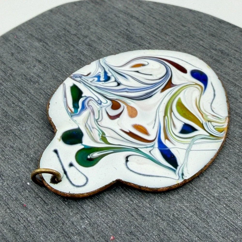 Pendant Vintage Enamel on Copper Abstract Multicolor Artisan Boho Statement